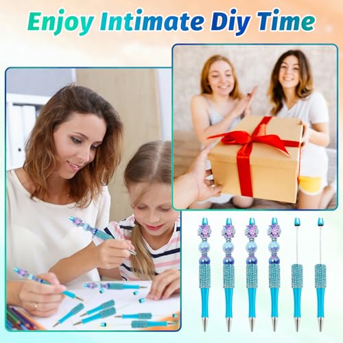 Image of 150 Pcs DIY Diamond Beadable Pen Kit - 50 Plastic Rhinestone Beaded Pens Bulk with Refills & Bags - Fancy Cute Glitter Pens for Crafting, Students & Teachers - School Supplies (Blue)