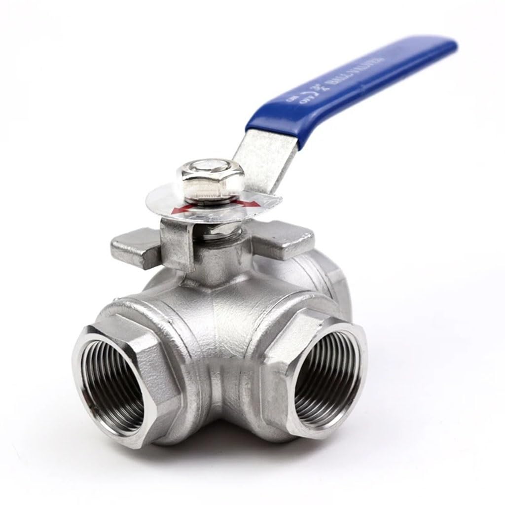 valvola a sfera, valvola a sfera in acciaio inox, 1PCS BSP SS304 Valvola a sfera a tre vie in acciaio inossidabile Tipo L Tipo T 1/4 "3/8" 1/2 "3/4" 1 "1-1/2" 2 "DN8 DN15 DN25 Filettatura femmina(L Ty