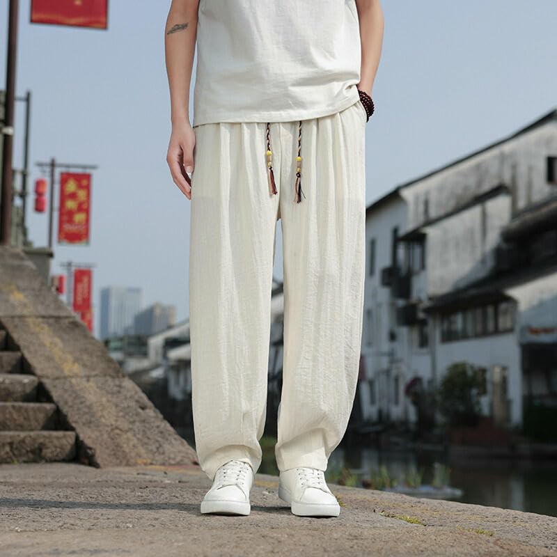 Pantalon style chinois pour homme en coton lin ample - 6