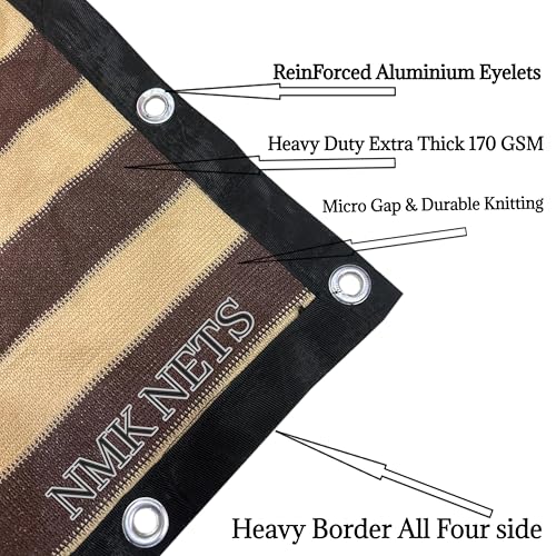 Image of NMK NETS Shade Net 90% Heavy Duty 170 GSM with All Side Eylets for Garden Balcony Multipurpose (10 ft x 25 ft, Chocolate-Brown Color Strap)