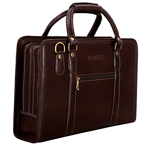 Image of HYATT Leather Accessories 16 Inch Full Grain Natural Leather Laptop Messenger & Shoulder Bags For Men 24 Litres Capacity Upto16 inch Laptop Compartment Dimension-L-16 X H-12 X W-4 Inch Weight-1 KG
