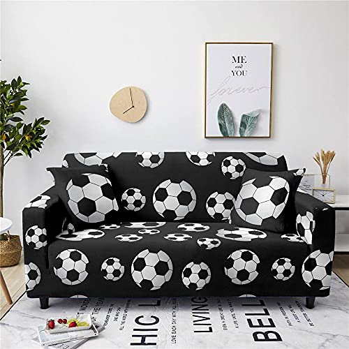 Mateju Fundas de Sofá Elasticas de 1 2 3 4 Plazas Universal Decorativas Funda Cubre Sofas Ajustables, Antideslizante Protector Cubierta de Muebles (Fútbol Blanco,3 plazas - 190-230cm) Cover