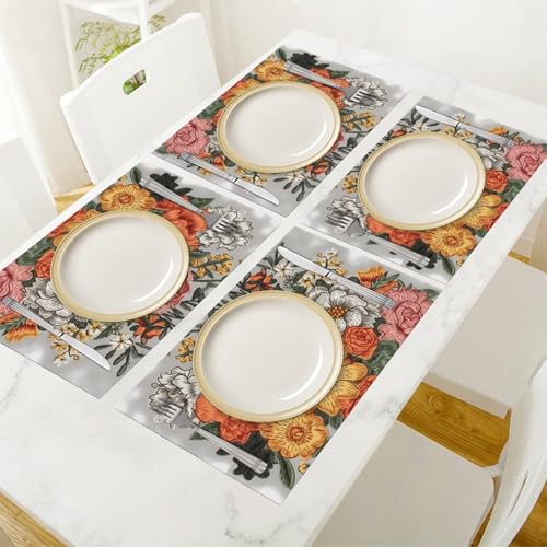 PVC tissé cuisine lavable résistant chaleur set de table lot de 6 brodé