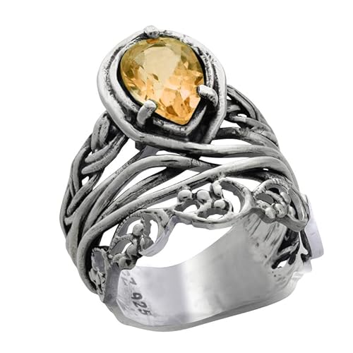 Sterling Silver Pear Shaped Cubic Zirconia Ring, Hypoallergenic, Nickel And Lead-Free, Artisan Handcrafted Designer Collection, By Paz Creations (Ci,9) #TOP17