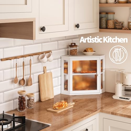 Furshus Corner Bread Box for Kitchen Countertop,Bread Storage for Homemade Bread, Double Layer Large Bamboo Kitchen Storage Bin with Window (White, Medium) by Furshus - Image 6