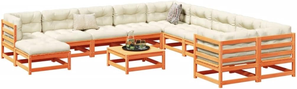 vidaXL Patio Sofa Set - 12 Piece Wax Brown Pine - Modular Outdoor Lounge Furniture