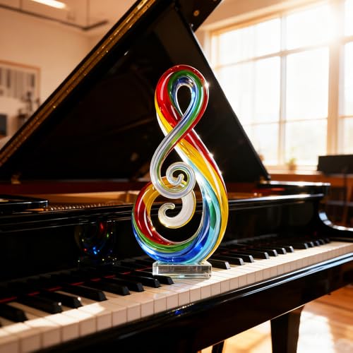 Escultura de Nota Musical de Vidrio Soplado 11" Colorida miniatura 6