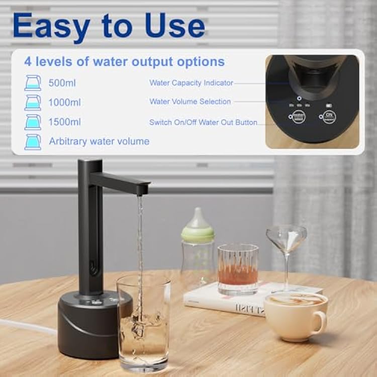 Latedaux 5 Gallon Dual-use Desktop Electric Water Bottle Dispenser, USB Type-C Charging Automatic Countertop Drinking Water Bottle Pump for 2-5 Gallon, Smart Water Jug Dispenser for Camping(Black)