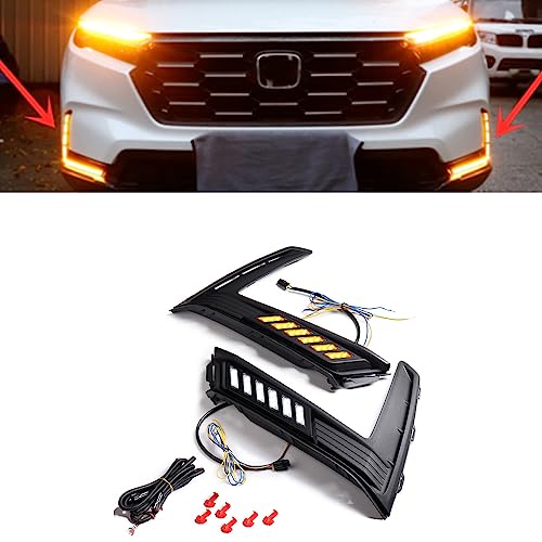 Astra Depot LED DRL Daytime Running Light Fog Lamp Assembly Sequential Turn Signal Blue City Light Compatible For Honda CR-V CRV 2023 2024, Matte Black Housing - 72W