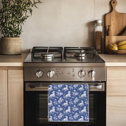 Image of Chinoiserie Dachshund Kitchen Towels, Dachshund Weiner Dog Lover Gifts Dish Tea Towels for Kitchen Decor, Grandmillennial Weiner Dog Decorative Hand Towels for Bathroom, 16x24 Inch