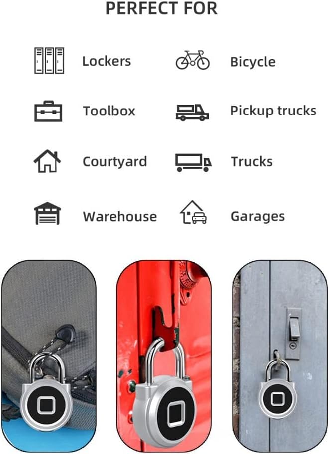 Fingerprint Padlock, USB Charging IP67 Waterproof Smart Anti- Theft Keyless Lock, Suitable for House Door, Wardrobes, Gym, Backpack, Luggage Suitcase, Bike, Office(Gray)