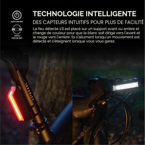 REDSHIFT ARCLIGHT LED Bicycle Light, Dual-Color, Front-Rear Bike Light and Mount for Day and Night Riding, 36+HR Battery Life, Auto on-Off, USB Rechargeable, Waterproof, Ultra Bright LEDs – vue 2