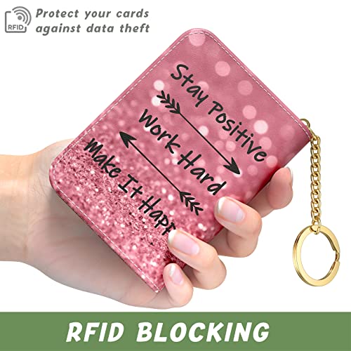 Image of Aiawoxc Credit Card Holder for Women, Small RFID Wallet Slim Leather Card Organizer Case with Zipper and Keychain, Work Hard