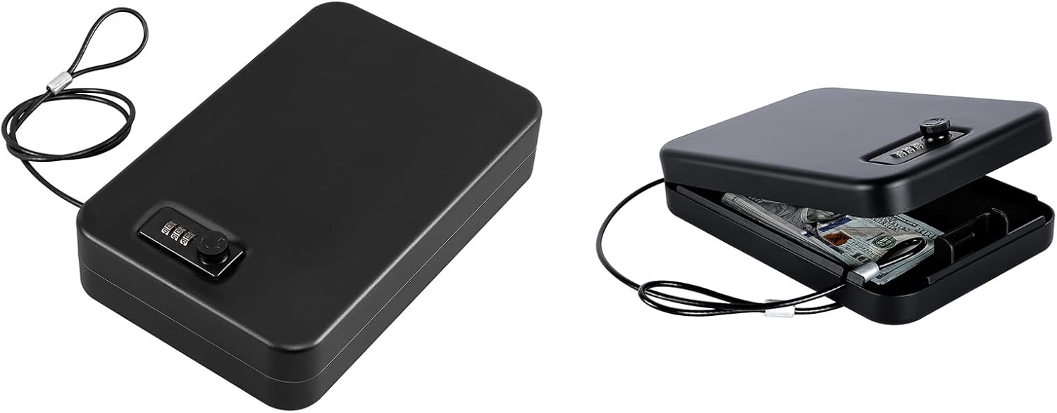 Dalmbox Gun Safe for Pistols Small Handgun Lock Box with Combination Lock Portable Travel Pistol Safe for Car, Home, Travel XL,L