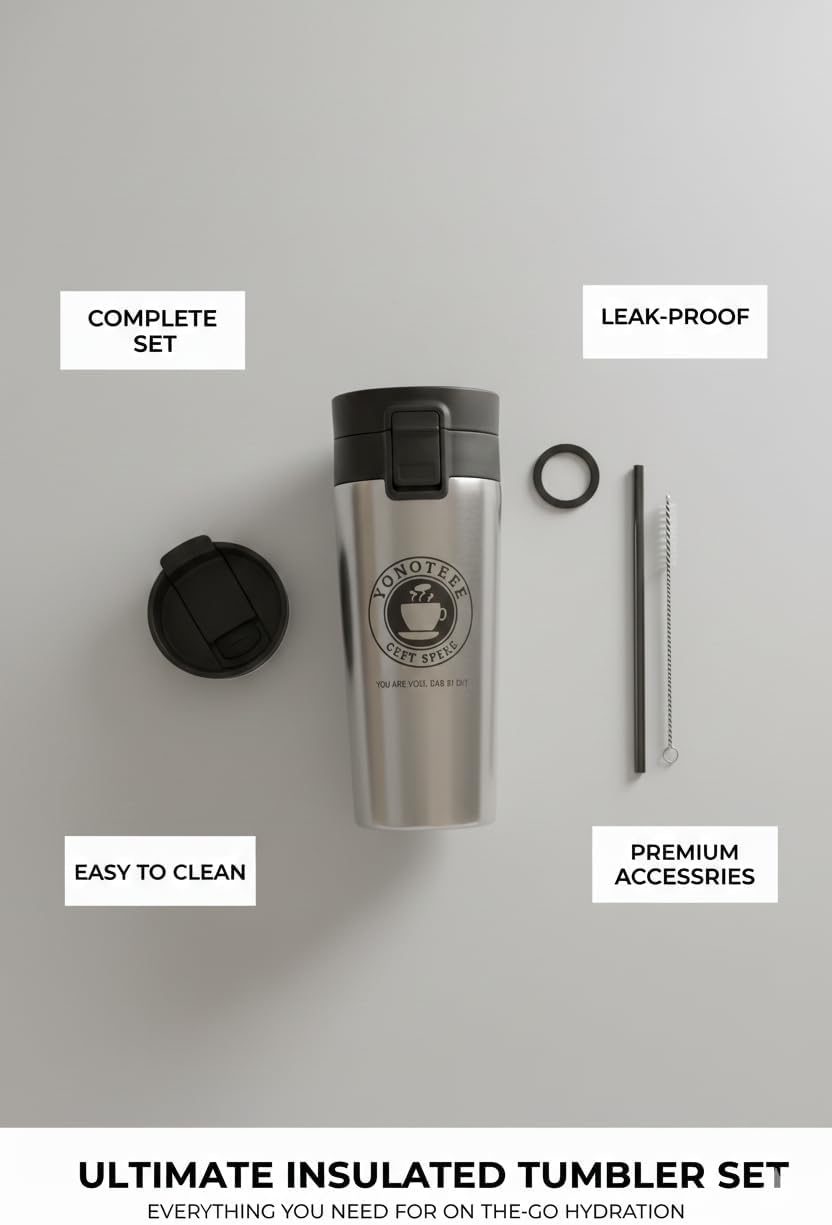 Stainless Steel Travel Coffee Mug 16oz,Vacuum Insulated Double Wall Tumbler with Leak-Proof Lid,Spill-Proof Hot & Cold Drinks Cup for Travel,Office & Camping BPA-Free,Reusable Thermal Mug Silver - Image 9