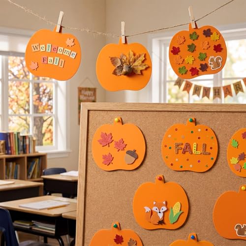 Image of Ireer 48 Pcs Large Foam Pumpkin Cutouts 6 Inch Halloween Crafts Cutouts Fall Bulletin Board Decorations for Fall Craft Project Supplies Halloween Party Chalkboard Wall Decor