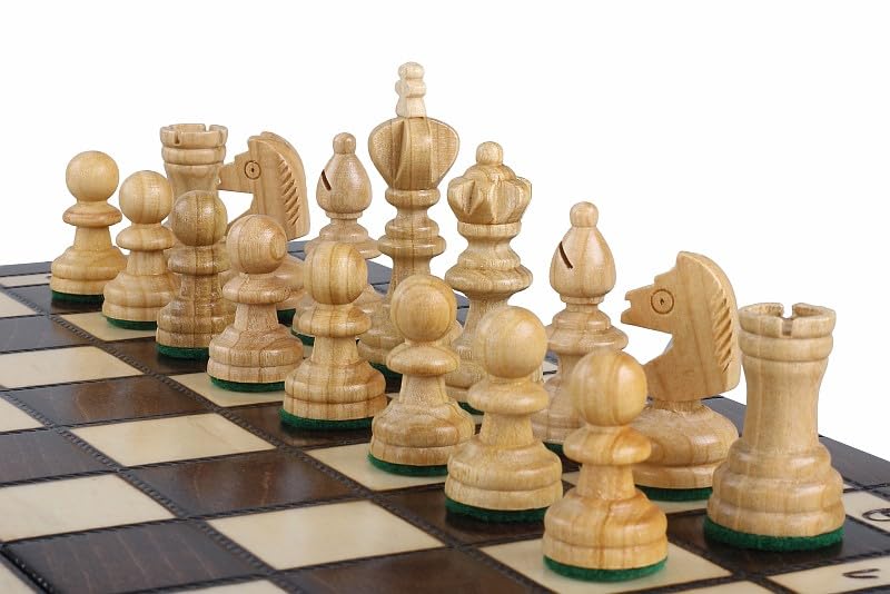 Sunrise Chess & Games - Szachy i warcaby gra drewniana 35 x 35 cm drewno wiśniowe - Kompaktowa gra 2 w 1 ze składaną walizką