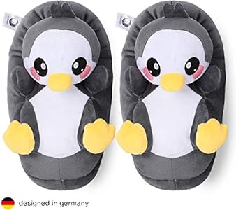 Grappige pantoffels | Pinguïn sloffen | Grijs | One size fits all maat 32 t/m 38 voor