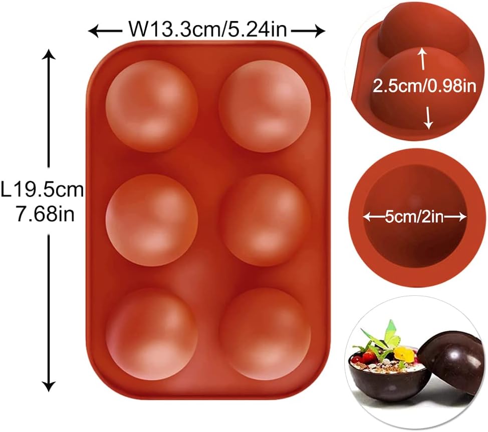 Medium Semi Sphere Silicone Mold, 4 Packs 6 Cavities Baking Molds for Making Hot Chocolate Bomb, Cake, Jelly, Dome Mousse, Ice Cube, Candy, Pudding - red