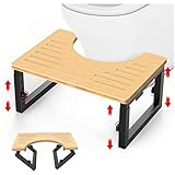 SupRovare Klappbarer Toilettenhocker aus Holz, Klohocker Hö henverstellbar, Tragbarer WC Toiletten Hocker mit Rutschfester Matte, Kackhocker für Kinder, Erwachsene, Hilfe beim Stuhlgang