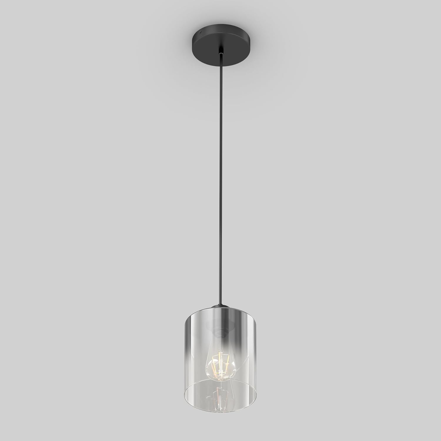 artika Haze Pendant Light with Smoke Chrome Gradient and Clear Glass, Ideal for Kitchen, Dinning Room, Bathroom, Matte Black Single Pendant Light Fixture