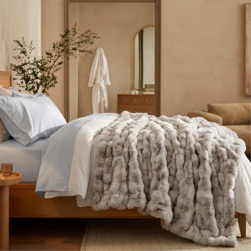 Image of Bedsure GentleSoft Bubble Faux Fur Blankets Queen Size, Fluffy Fuzzy Queen Blanket for Bed, Soft Cozy Faux Fur Bedding for Winter, Thick Warm Plush Bed Cover, Tie-dye Taupe, 90x90