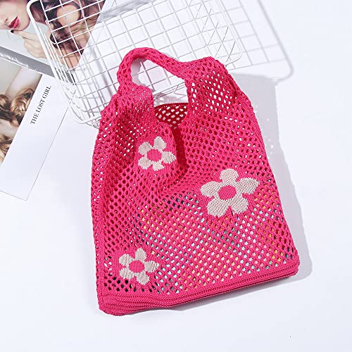 Image of Ovida Crochet Tote Bag Mesh Beach Bag Fairycore Hobo Bag Fairy Grunge Aesthetic Shoulder Bag Y2k Purse for Women Girls
