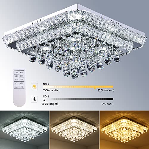 24" Bright Led Chandelier Flush Mount With Remote Control, Warm/Natural/White 3 Colors Temp, Any Color Temp & Brightness Adjustable, Bright Chandelier For Bedroom Hallway Dinning And Living Rooms #TOP6