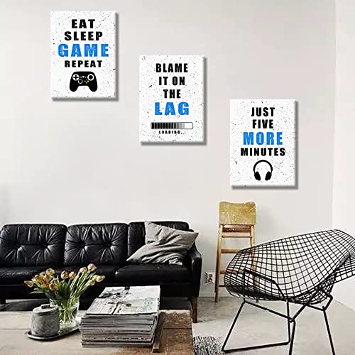3 Panels Video Game Canvas Wall Art Interesting Game Slogan Art Video Game Themed Art White Game Picture Wall Decor Perfect Teenager Gift For Kids Room Decoration Gamer Room Framed Ready To Hang #TOP3