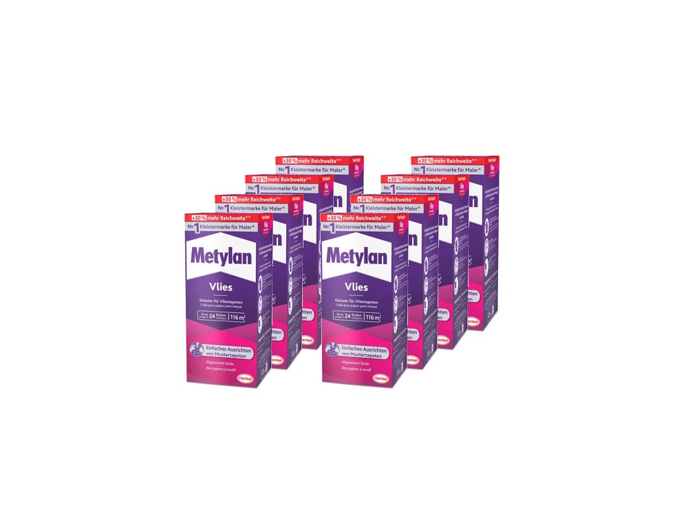 Metylan Vlies, Tapetenkleister für Vliestapeten mit glatter oder strukturierter Rückseite, einfach zu verwendender Tapetenkleister, Kleister mit hoher Ergiebigkeit, 8x720g