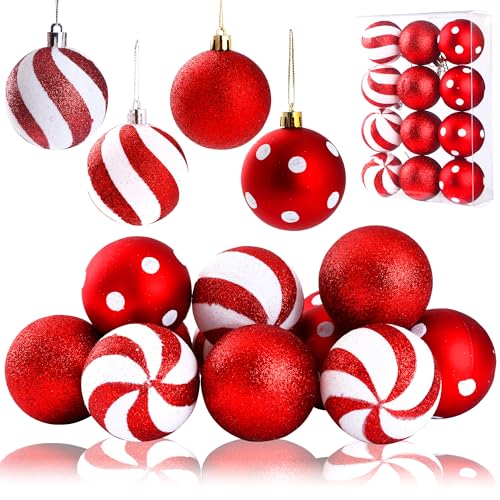Sggvecsy 12 Pcs Peppermint Balls Ornaments - 4 Styles, Red