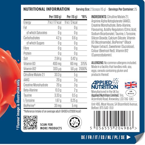 Applied Nutrition Pump Zero Pre Workout - Zero Stim, Caffeine Free, Energy & Performance (375g - 25 Servings) (Fruit Burst) - Image 5