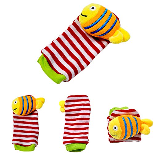 Meiyiu 1 par de Juguetes de Agarre para bebés, Calcetines sonajeros de Animales para niños Calcetín pez Naranja
