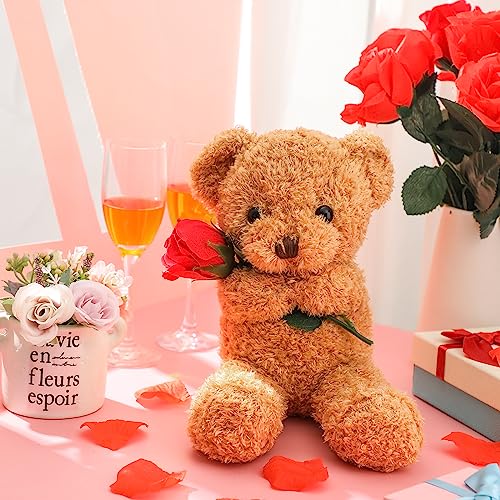 Civaner Plush Stuffed Animal Bear With Rose Funny Cute Stuffed Animal Plush Valentine's Day Gifts For Kids Toddler Girlfriend Mother's Day, 11.8 Inches (Beige) #TOP1