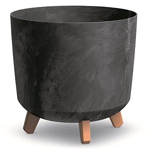 BirnePower Pflanzkübel Gracia Slim 28,5cm Anthrazit Beton Optik | Runder Blumentopf mit Abnehmbaren Füßen | UV- & Frostbeständiger Übertopf | Modernes Design für Haus, Balkon & Garten