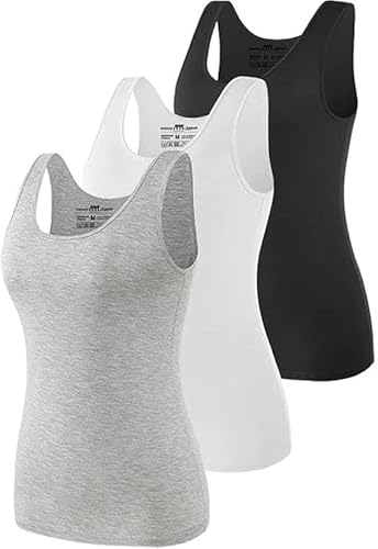 بيزك تانك قطن سادة قابلة للتمدد للنساء - مجموعة من 3 قطع، مريحة وخفيفة للاستخدام اليومي (متعدد الالوان، XXL)