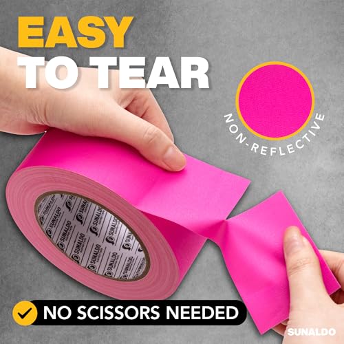 Image of Gaffers Tape Heavy Duty, Easy to Rip, Residue-Free Professional Grade Floor Tape for Electrical Cords, Matte Finish Non Reflective, Weather Resistant (1, Pink, 2 inch x 30 Yards)
