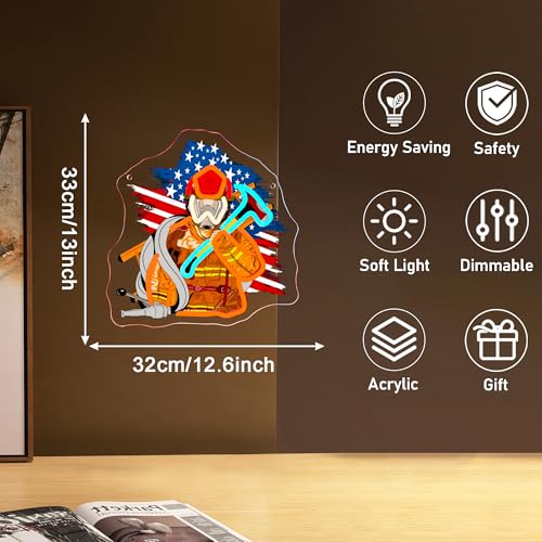 Image of Mutank Firefighter Neon Sign, American Flag LED Fireman Neon Light USB Powered, for First Responder Hero Tribute Emergency Services Firehouse Decor, Firefighter Gifts(12.9 * 12.5 In)