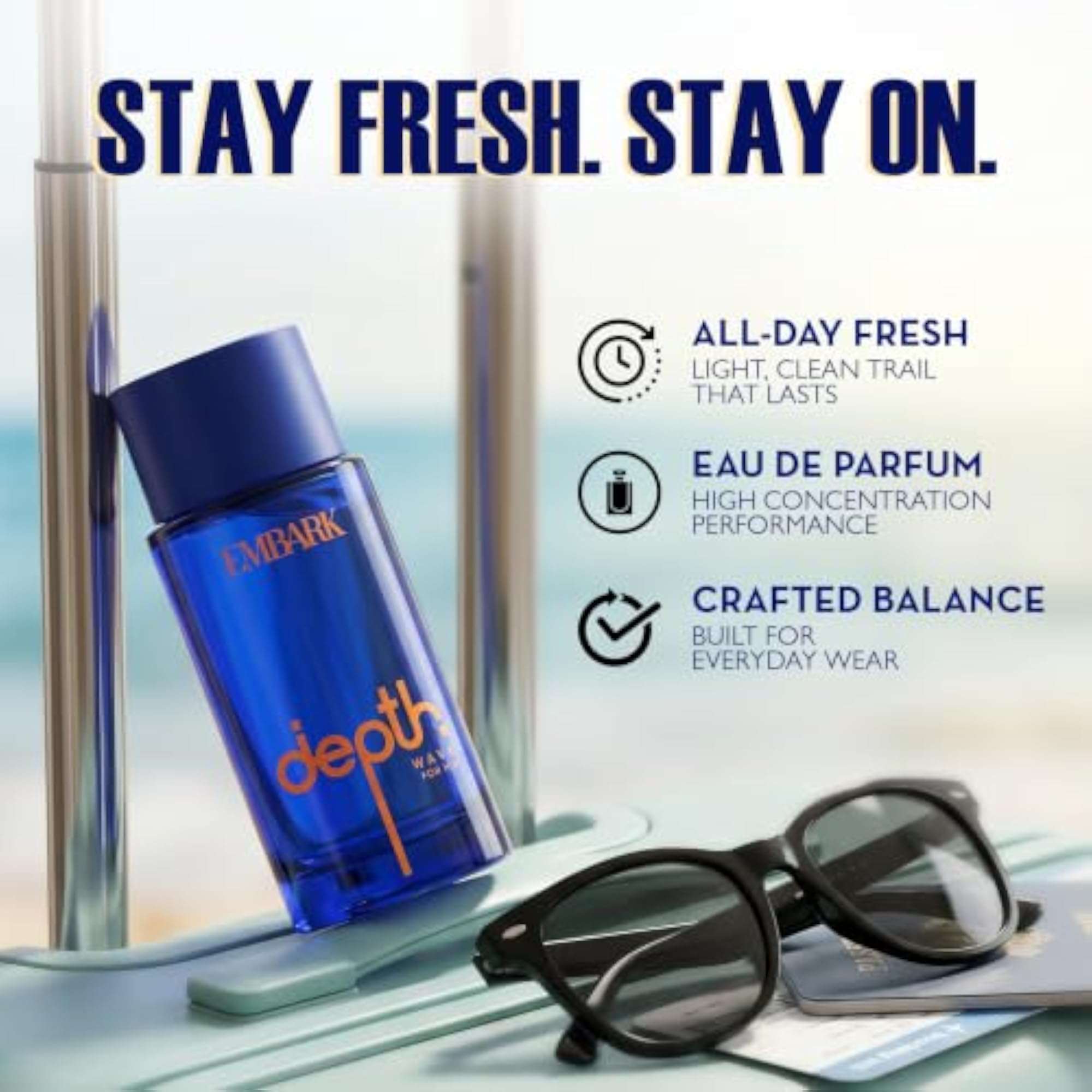 Depth Wave Eau De Parfum for Men, Fresh Aromatic Scent