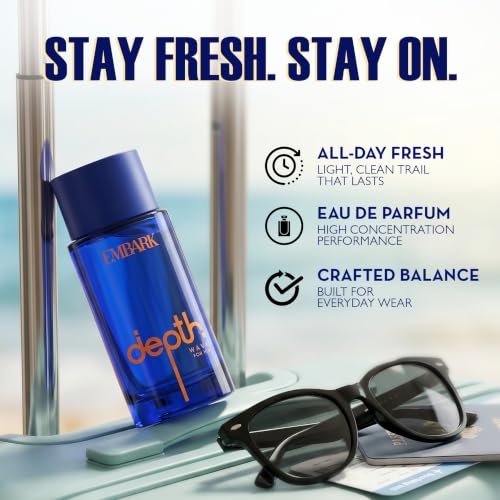 Image of EMBARK Depth Wave Eau De Parfum for Men | 100ml Long Lasting Fresh Aromatic perfume | Lemon, Mint, Geranium & Vetiver | Gift for Him