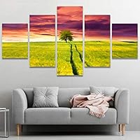 5 Panel Canvas Wall Art Yellow Flowers Field Path Summer Nature Landscape Pictures Modern Artwork for Home Decorations Ready to Hang - 60