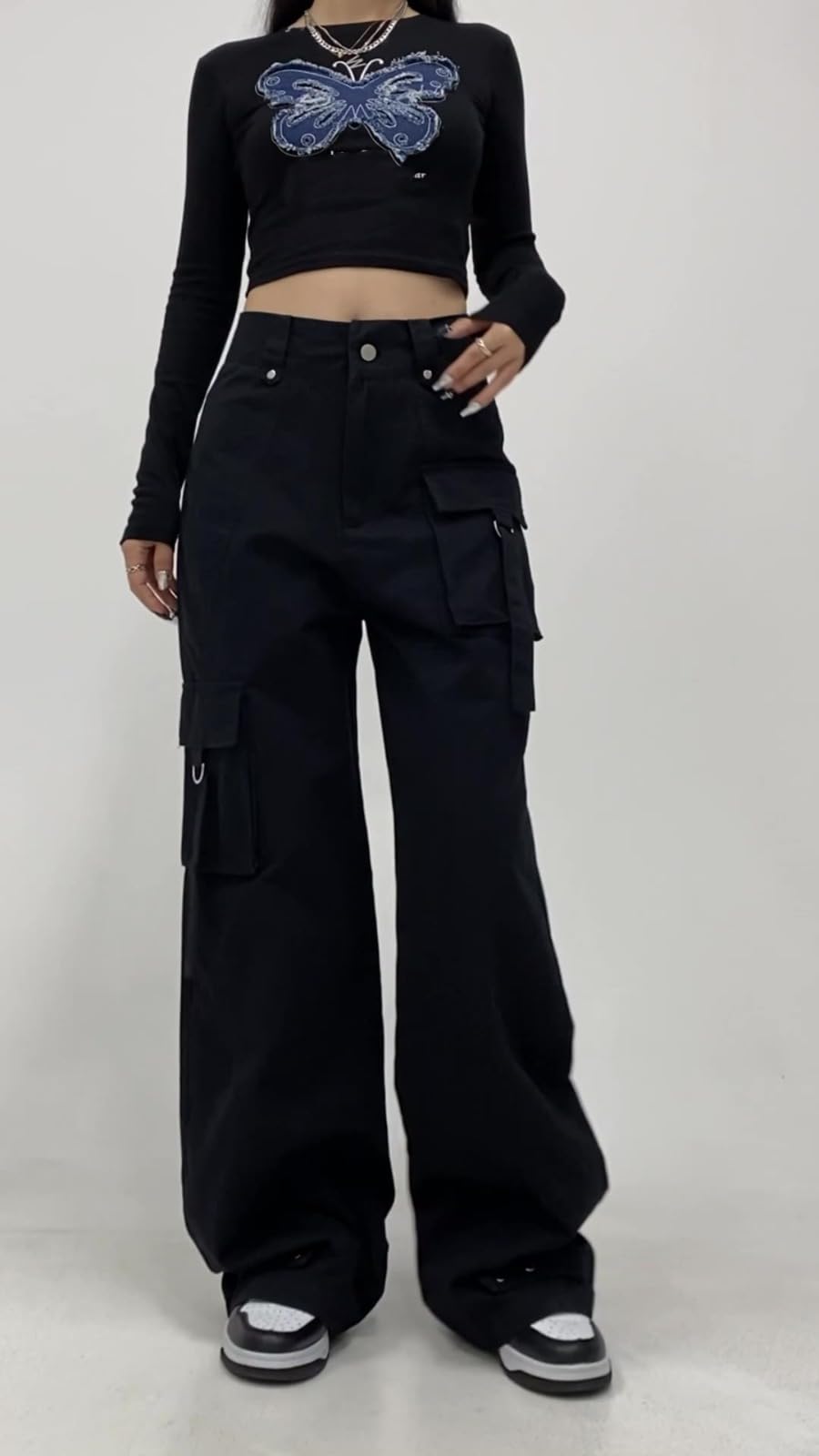 Pantaloni Cargo Americani a Gamba Larga da Donna per la Stagione Autunnale