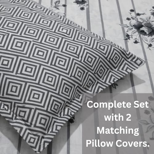 Image of Mafatlal 186 TC Grandious Premium King Size Cotton Bedsheet | 108 x 108 Inches | Lightweight Cooling Summer Fabric | Soft Touch Bedding with Pillow Covers | Premium Ash