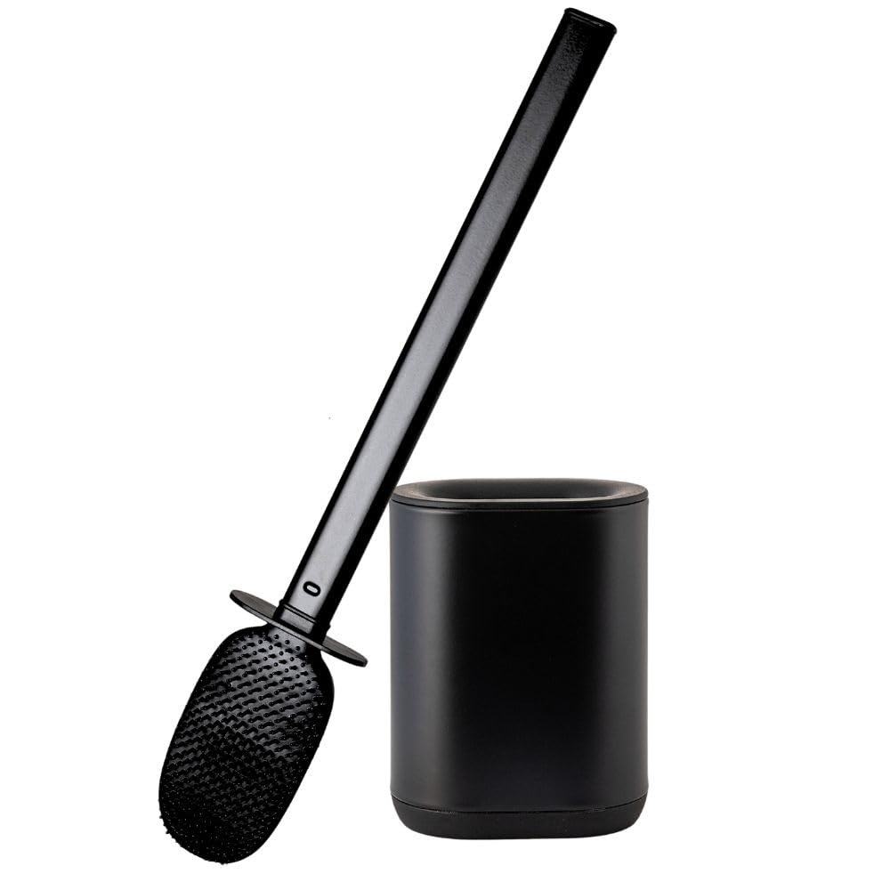 Erreke Stainless Steel Toilet Brush, Flexible, Wall or Floor, Black