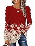 XIEERDUO Ugly Christmas Sweater for Womens Fall Fashion 2025 Funny Snowflake Print Long Sleeve Shirts Xmas Red M