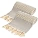 QoupQuru Turkish Beach Towels – 2 Pack Peshtemal Towel Set – 100% Turkish Cotton – Light Weight, Absorbent & Easy Dry – Oversized 40X70 Vintage Collection (Grey)