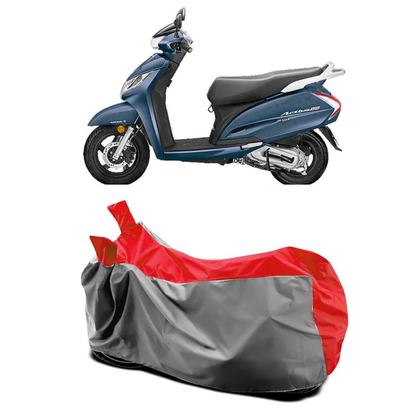 Image of DUFFEL-Two Wheeler Bike Body Cover Compatible for Activa 125 Fi Heat Protectio /UV-Rays /Birds Dropping /DustProof /Waterproof All Variants [Gray Red]