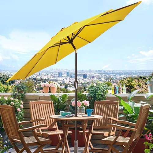Image of Blissun 9' Outdoor Patio Umbrella, Outdoor Table Umbrella, Yard Umbrella, Market Umbrella with 8 Sturdy Ribs, Push Button Tilt and Crank