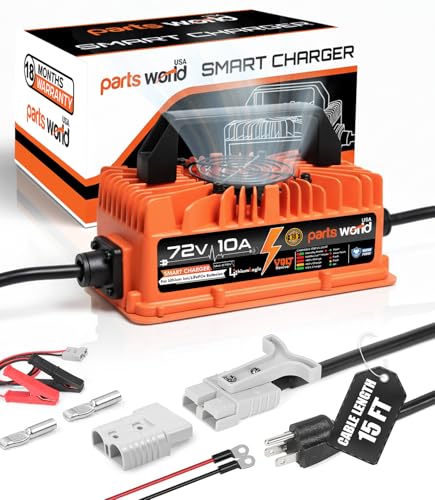 LithiumLogic 72V 10A LiFePO4 Charger with SB50 Anderson Plug Accessory Wires & Temp Sensor; IP67 Waterproof with VoltRevive Recovery for forklifts Scissor Lifts & Floor scrubbers