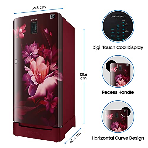 Image of Samsung 192 L 4 Star Inverter Direct Cool Single Door Refrigerator Appliance(RR21A2N2XRZ /HL, Midnight Blossom Red, Base Stand with Drawer, Digi Touch Cool, Curd Maestro)